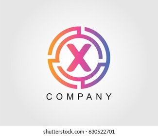Initial Letter X Logo with Circle Colorful