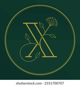 Initial letter X logo decorated with ornamental plants, elegant minimalist, 100% editable vector EPS.