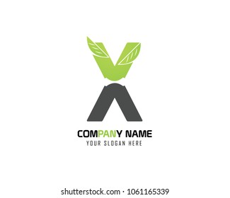 Initial Letter X Logo Design With Leaf