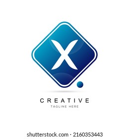 initial letter X logo design with square framed and dot element. X logo design vector illustration company.