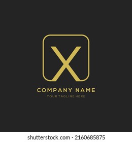 Initial letter X logo design vector dark concept with golden square element. X letter logo design.