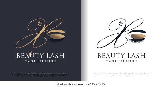 initial letter x logo design template with eyelash icon and creative concept premium vector