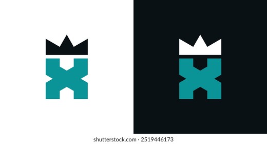 Initial letter X logo design with crown symbol. Premium Vector