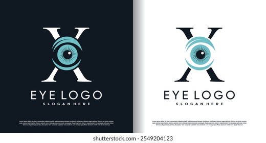 initial letter x logo design template with eye concept premium vector