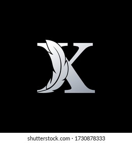 Initial Letter X Logo with feather. Trendy Design concept  luxury feather element and Letter X   for corperate, lawyer, notary, firm and more brand identity.