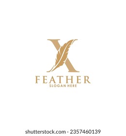 Initial letter X logo with Feather Luxury gold, Initial Feather Logo template