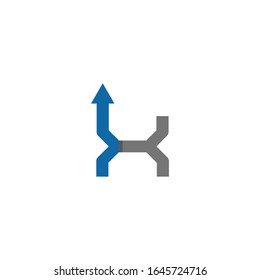 Logotipo de letra inicial X con forma de crecimiento para una empresa de éxito creciente, ui y ux, sitio web o aplicación móvil. Arreglo conectado, crecimiento, integración del progreso y concepto de éxito.