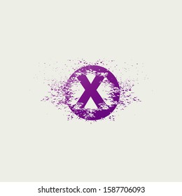 Initial  Letter X Logo Icon Abstract Circle Ink Splatter. Purple Violet ink splash  with letter logo icon on circle shape.