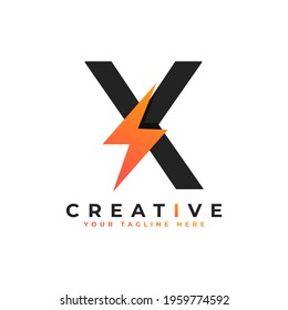 Initial Letter X Logo With Lighting Thunder Bolt. Alphabet Suitable for Fast, Power, Flash, Electric, Identity, Moving and Speed.