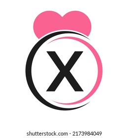 Initial Letter X Logo with Love Icon or Heart Sign In Modern Style Vector Template