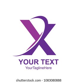Initial letter X logo template colored purple swoosh design for business and company identity