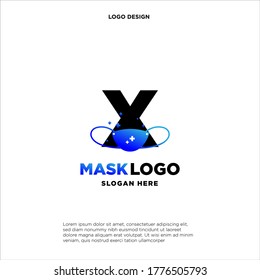 Initial letter X logo template with mask or shield illustration in flat design monogram symbol