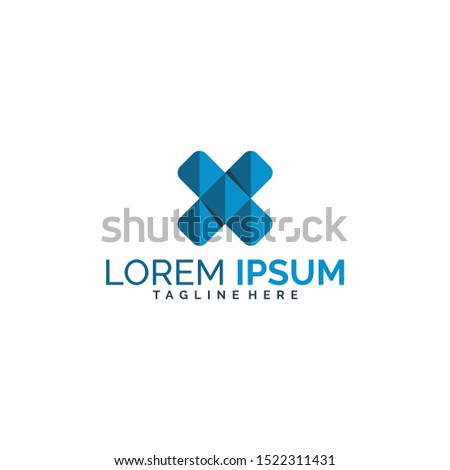 Initial letter X logo template with rounded cross square diamond symbol in flat design pictogram illustration