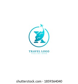 Logotipo de letra inicial X. Concepto minimalista de logotipo de viaje, apto para aventura, agencia de vacaciones, viajes de negocios o agente de viajes. Logo del vector de ilustración.