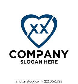 Initial letter x x in love shape logo vector design