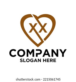 Initial letter x x in love shape logo vector design