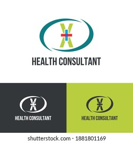 Initial letter X with medical cross icon and loop care symbol for healthy hospital medicine logo design concept vector