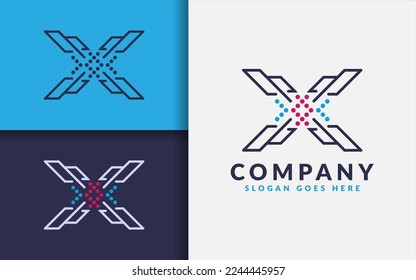 An initial letter X with minimalist lines and a dot, with a high tech logo concept, perfect for use in technology or modern branding projects.