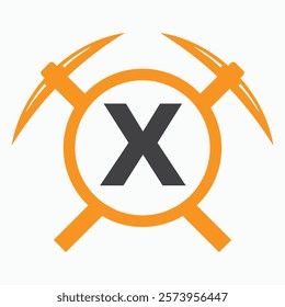 Initial Letter X Mining Logo Combine With Pickaxe Symbol Vector Template