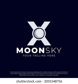 Initial Letter X with Moon Logo Design. White Shape Circle. Usable for Business and Branding Logos