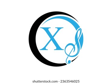 Initial Letter X with a musical note Logo. Musical sign symbol. Font emblem. Modern vector logo design template