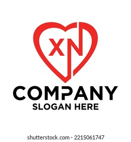 Letra inicial x n en diseño vectorial de forma de amor