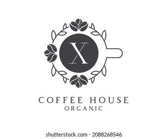 vector de diseño del icono del logotipo del café orgánico de la letra inicial X.