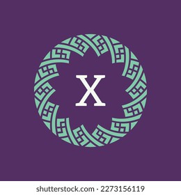 initial letter X ornamental emblem frame circle pattern logo