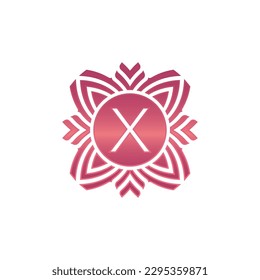 Letra inicial logotipo del emblema de la flor ornamental X