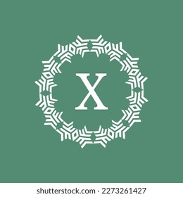 initial letter X ornamental futuristic circle pattern frame emblem logo