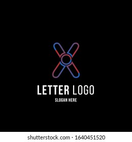 Initial Letter X Outline Style With Circle and Gradient