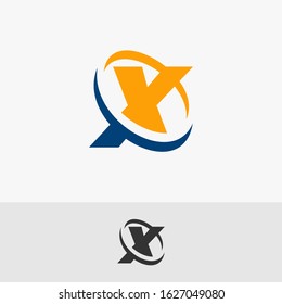 initial letter X with oval swirl in blue and orange. logo template for company and business