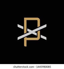 Initial letter X and P, XP, PX, overlapping interlock logo, monogram line art style, silver gold on black background