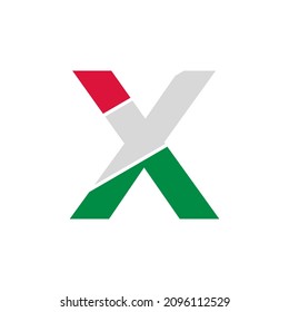 Initial Letter X Paper Cutout with Italian Flag Color Logo Design Template