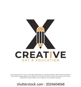 Initial Letter X with Pencil Logo Design Icon Template Element