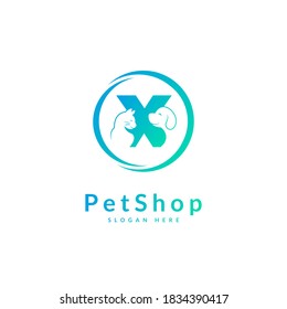 Initial letter X. Pet logo design template. Modern animal icon for store, veterinary clinic, business service. Logo with cat and dog concept.
