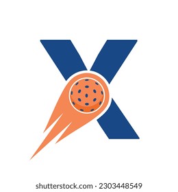 Initial Letter X Pickleball Logo Concept With Moving Pickleball Symbol. Pickle Ball Logotype Vector Template