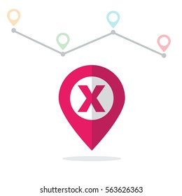 Initial Letter X With Pin Location Logo on Maps