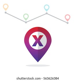 Initial Letter X With Pin Location Logo on Maps