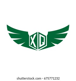 Initial Letter X, Q, XQ Hexagonal Shape Logo with Wings Icon