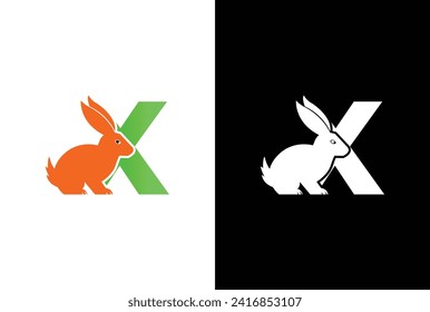 Letra inicial diseño del logotipo de conejo X. Plantilla de fondo de Ilustración de Ilustración de Ilustración Gráfico de Icono del Vector del Logotipo de Conejo X Carta.