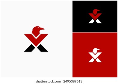 Initial Letter X Raven Crow Corvus Head Face Bird Moderne Vektorgrafik Logo Design Illustration