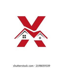 Initial Letter X Real Estate Logo With House Building Roof  For Investment and Corporate Business Template