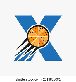 Initial Letter X Restaurant Cafe Logo With Pizza Concept Vector Template