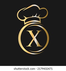 Initial Letter X Restaurant Logo Template. Restaurant Logo Concept with Chef Hat Symbol Vector Sign