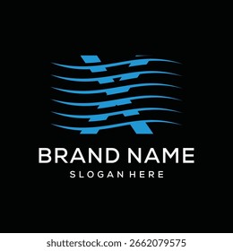 Letra inicial X River Creek Water, inspiración del diseño del logotipo de Ocean Sea Wave