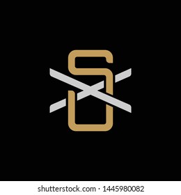 Initial letter X and S, XS, SX, overlapping interlock logo, monogram line art style, silver gold on black background