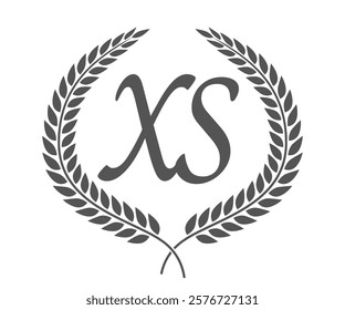 Initial letter X and S, XS monogram logo design with laurel wreath. Luxury calligraphy font.