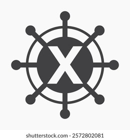 Initial Letter X Sailing Logo Design Vector Template Concept with Steering Ship Symbol