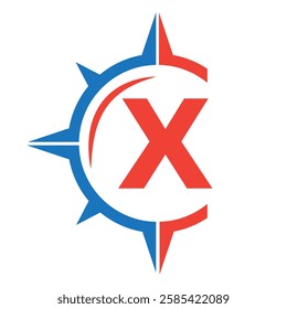 Initial Letter X Ship Logo Concept With Compass Symbol Vector Template